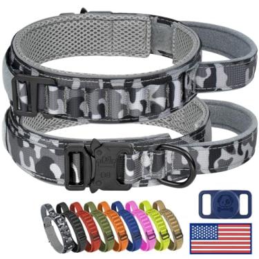 Imagem de HYDEME Coleira tática para cães, alça alpina ajustável, para treinamento militar, coleiras para cães com alça e reflexiva para cães pequenos, médios e grandes, com capa protetora de Airtags e patches.