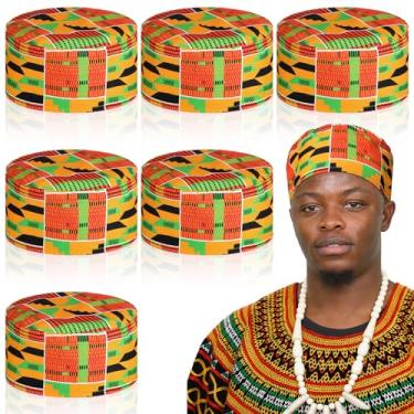 Imagem de Cotwinter 6 Pcs African Kente Kufi Hat Kofi Cap with Elastic Back Adjustable African Men Hat Ankara Cap Graduation Black History Month Kwanzaa Gifts for Men Women Accessories