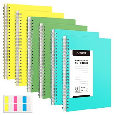 Imagem de AHGXG Pacote com 6 cadernos espirais – A5 pequenos cadernos espirais para trabalho, 14,5 cm x 20,9 cm, papel pautado universitário 100GSM, capa dura de plástico 3 cores, 160 páginas, diários espirais para mulheres, homens, material escolar