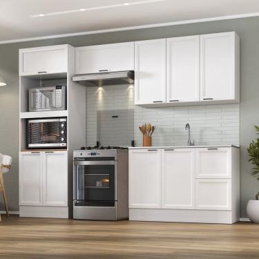 Imagem de Cozinha Compacta 4 Peças 2 Aéreos 1 Balcão 1 Paneleiro Torre Quente Soho Cabecasa Madeiramadeira Branco/Branco