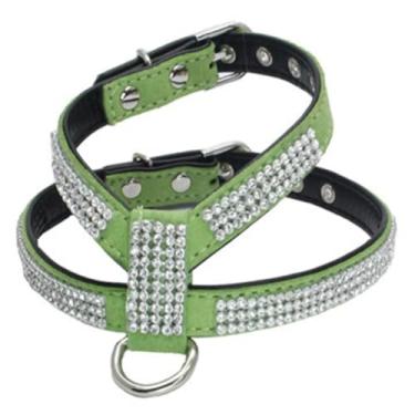 Imagem de Alça para animais de estimação requintada pulseira de couro de microfibra de camurça brilhante pequena suprimentos para cães coleira resistente ao desgaste correia peitoral para animais de estimação