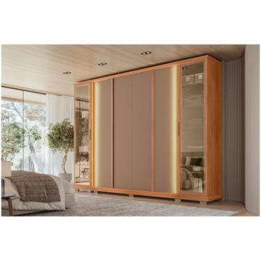 Imagem de Guarda-roupa Casal 4 Gavetas 6 Portas Caemmun Tela, Freijó e Cinza