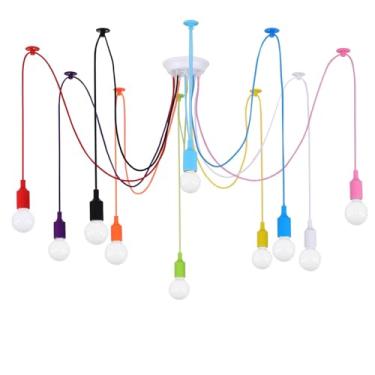 Imagem de Ymlii Lustre colorido infantil, luminária de aranha de teto, luminária pendente ajustável DIY para meninos meninas quarto sala de jogos sala de aula sala de jantar, E26 10 luzes de braços