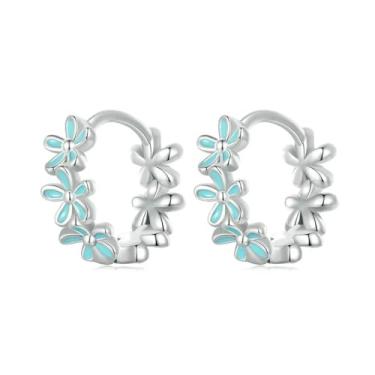 Imagem de Brincos de argola pequenos de margarida azul fofos, para mulheres, delicados, apertados, lindas flores, cartilagem, piercing, brincos, elegante, casamento, noivado, joia para mãe e filha, Small,