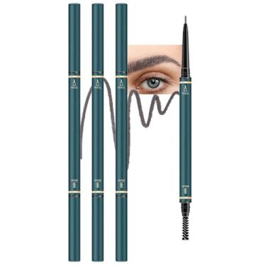 Imagem de Lápis de sobrancelha de ponta fina para mulheres, lapiseira ultrafina com pincel de sobrancelha, desenha pequenos pelos de sobrancelha, 3 peças à prova d'água de dupla face, preenche sobrancelhas