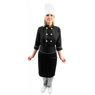 Imagem de Kit Dolmã 3/4 Chapéu avental chef de cozinha feminino
