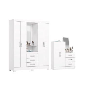 Imagem de Guarda Roupa 2 Peças (1GuardaRoupa + 1Cômoda) QC104 Branco - Henn