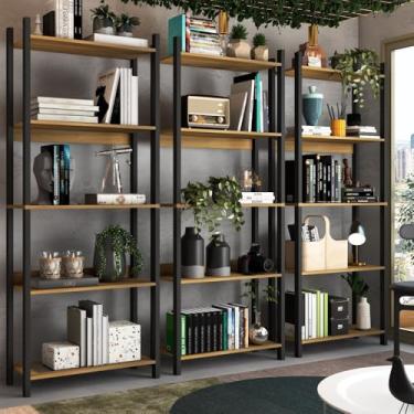 Imagem de Estante para Livros Nobre 15 Prateleiras Estilo Industrial Freijó/Black - Panorama Móveis