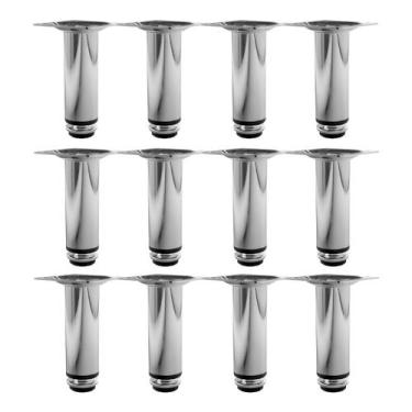 Imagem de Kit 12 Pés Para Móveis Regulável Redondo Cromado 12Cm - Hd Ferragens