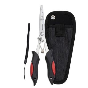Imagem de Alicate de pesca de aço inoxidável Alicate de pesca de água salgada de 22,6 cm com cordão e bainha equipamento de pesca com mosca para homens e mulheres