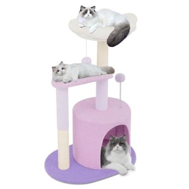 Imagem de Athena Collection Condomínio de árvore de gato pequeno com haste de sisal, torre de árvore de gato de 83 cm moderna e fofa com poleiro aconchegante bola de brinquedo para ambientes internos, gatinhos