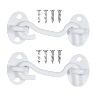 Imagem de Pacote com 2 fechos de gancho e olhal para porta, gancho de trava de privacidade com parafusos de montagem, travas de portão espessas sólidas resistentes para portas, janelas, galpões, cercas, portas
