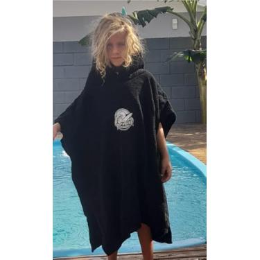 Imagem de Poncho de surf para crianças, praia e piscina, toalha com capuz (preto, 60x60 (4-5 anos))