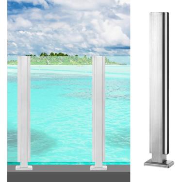 Imagem de Painel De Vidro Feing Sistema De Postes De Corrimão Varanda Exterior Pátio Piscina Braçadeira De Poste De Corrimão De Vidro, Painéis De Balaustrada De Aço, Mid Post, 95cm/37.4 in