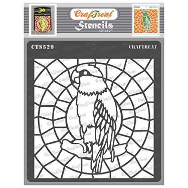 Imagem de Estêncil de pássaro de papagaio de arara CrafTreat para pintura em madeira, tela, papel, tecido, parede e azulejo - Estêncil de Macau de vidro manchado - 30,48 x 30,48 cm - Estêncil de artesanato DIY reutilizável para pintura em vidro