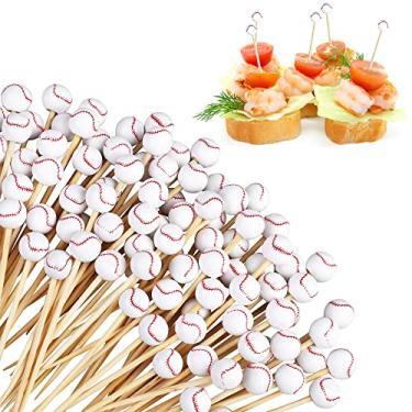 Imagem de Dycica Hiwooii 100 Peças de Coquetel de Bambu para Beisebol, Espetos Decorativos de Madeira para Coquetel de Beisebol, Coquetel de Bambu para Aperitivos, Eventos Servidos, Buffets de Sanduíches, Supri