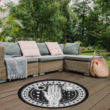Imagem de AGONA Tapete de área para tarô, sol e lua, quiromancia, mão energética, mística, preto, branco, macio, redondo, 9,5 cm para sala de estar, tapete circular antiderrapante, tapete para quarto, quarto de crianças, sala de jogos infantil