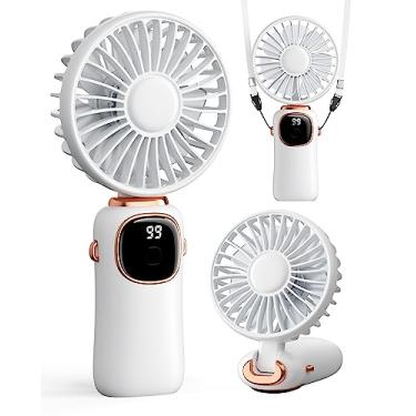 Imagem de coldSky Ventilador portátil de 4000 mAh, ventiladores de viagem pessoais multifuncionais 3 em 1 operados por bateria com display digital, ventiladores de mesa dobráveis de 90° com base, ventilador de
