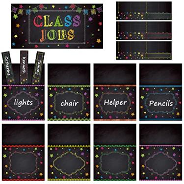 Imagem de Quadro de avisos colorido de classe 75 peças de turma Jobs Pocket Chart Set Teacher's Helper Lousa Decor Sala de aula Decoração de quadro de avisos para Volta às Aulas (Estilo escuro)