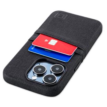 Imagem de Dockem Capa de cartão para iPhone 15 Pro com placa de metal integrada para montagem magnética e 2 bolsos para porta-cartões: carteira Luxe M2, couro sintético estilo lona (iPhone 15 Pro, preto)