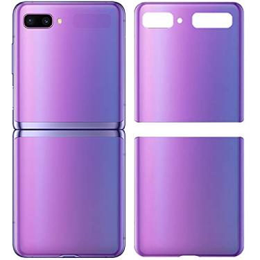 Imagem de Peças de reposição para porta da bateria da carcaça de vidro da tampa traseira compatíveis com Samsung Galaxy Z Flip SM-F7000 roxo + cola + ferramentas