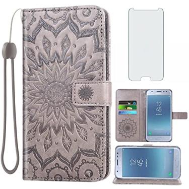 Imagem de Capa de celular para Samsung Galaxy J3 Orbit J 3 Star 2018 3J Achieve Carteira com película de vidro temperado Capa flip de couro suporte para cartão Glaxay J3V V 3ª geração SM J337A J337V J337 Cinza