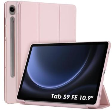 Imagem de WD&CD Capa compatível com Samsung Galaxy Tab S9 FE 27.7 cm rosa, capa traseira rígida de couro PU premium, preta, hibernar/despertar automática