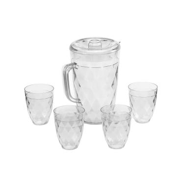 Imagem de Jarra Acrílico Tampa 4 Copos Transparente Agua Suco 1250ml