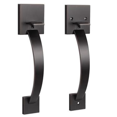 Imagem de Probrico Maçaneta de porta frontal marrom esfregada a óleo de dupla face, maçanetas quadradas sem chave exterior/interior, maçaneta de entrada sem trava, 1 pacote