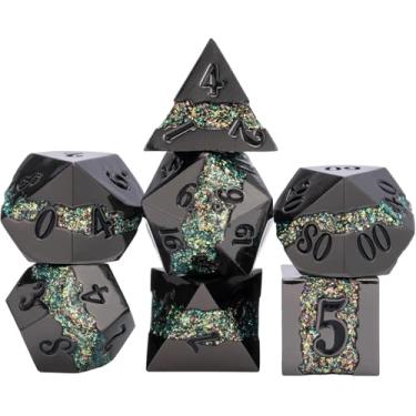 Imagem de Dungeons and Dragons DND Dice Set D&D D20 Single Fringe Metal Dice Set with Box, Polyhedral Role Playing Dice D12 D10 D% D8 D6 D4 for MTG RPG Board Games (Black Nickel Green)