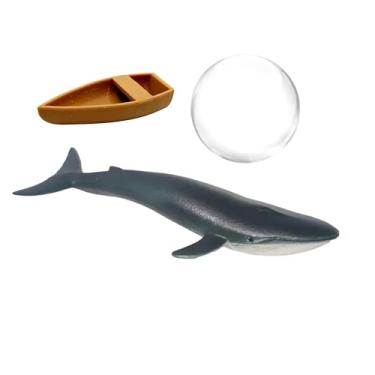 Imagem de CTWPets Criaturas de aquário flutuantes – Pacote com 2 tubarões com nano barco | Decoração de aquário suspenso com bola flutuante transparente e cordão de decoração de peixe Betta (baleia azul)