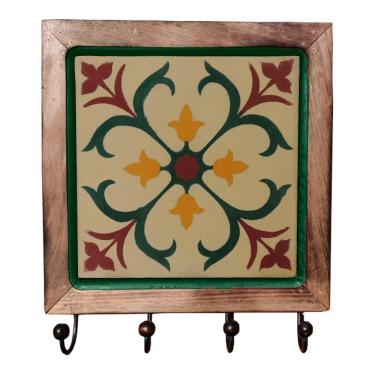 Imagem de Cabideiro Em Madeira Com Ladrilho Hidráulico Porta Chaves Roupas Bolsas Ladrilho D1