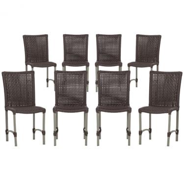 Imagem de 8 Cadeiras De Jantar Cannes De Alumínio Pintura Fend Trama Marrom