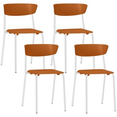 Imagem de Kit 04 Cadeiras Empilhável Fixa Atom F02 Base Aço Branco Laranja - Lyam Decor