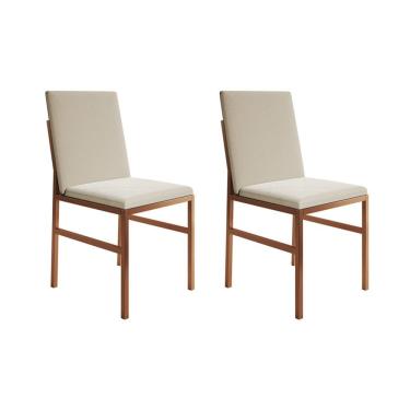 Imagem de Kit 2 Cadeiras De Jantar Estofadas Mônaco Base Cobre Veludo Bege Preto