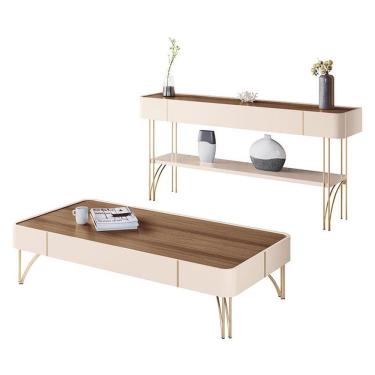 Imagem de Aparador Vivant e Mesa de Centro Cadenza Retangulares em MDF com Tampo MDF 160cm Off White Castanho