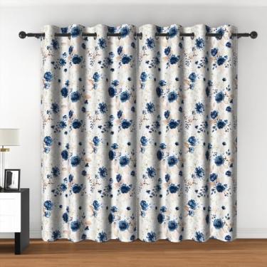 Imagem de Cortinas blecaute florais azuis com folhas de flores rosas suaves pintura de tinta cortinas de janela de casa de fazenda cortinas de janela com isolamento térmico para sala de estar quarto cozinha 106