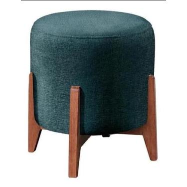 Imagem de Banqueta Puff Thor Luxo Madeira Maciça Linho Azul - Th Decorações