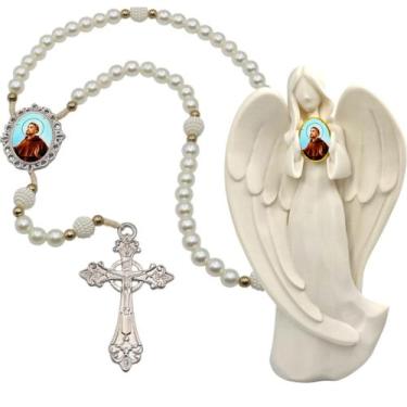Imagem de Terço Oraçao Luxo com Imagem Anjo São Francisco Decoração Casa Capelin