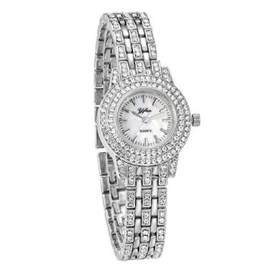 Imagem de JewelryWe Relógios femininos de liga dourada, strass, quartzo, elegante, brilhante, relógio de pulso para o Dia das Bruxas, Estilo A - prata, O estilo do relógio pode ser classificado como "vestido