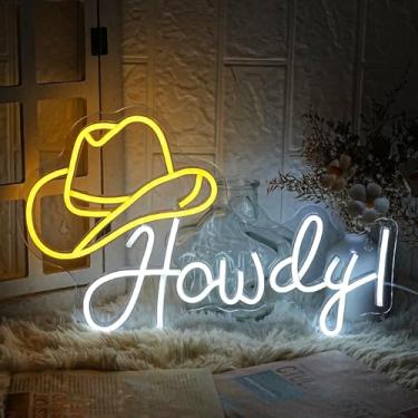 Imagem de LMSIGNLY Letreiro De Neon Com Chapéu Cowboy, Letreiros Led Legais, Luzes Reguláveis, Alimentação Usb Para Sala Jogos, Caverna Do Homem, Cervejaria, Café, Recreação (Amarelo E Branco)