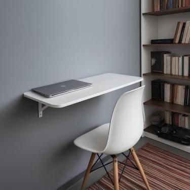 Imagem de Mesa Compacta de Parede 100x50cm Dobrável Branca Ideal para Estudo e T