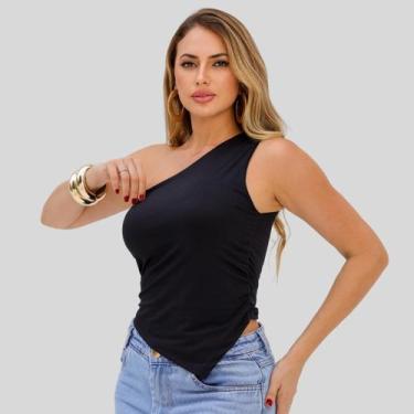 Imagem de Blusa Feminina Um Ombro Só Barra Assimetrico Suplex Moda Feminina - Ma
