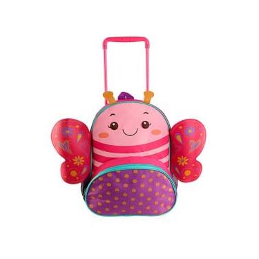 Imagem de Mochila Infantil de Rodinhas Borboleta, Rosa, 37x30cm, 2 Bolsos, Alças Ajustáveis