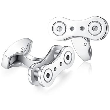 Imagem de Abotoaduras de urso da HONEY para homens corrente de bicicleta de prata para presente de casamento