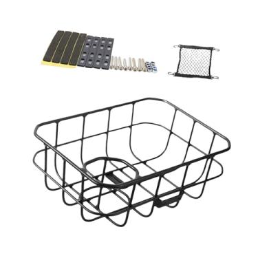 Imagem de UGPLM Cesta de bicicleta, suporte de carga para bicicleta, suporte de liga de alumínio, fácil montagem, fácil instalação, cesto para bicicletas, para, Chapa de Ferro Preta