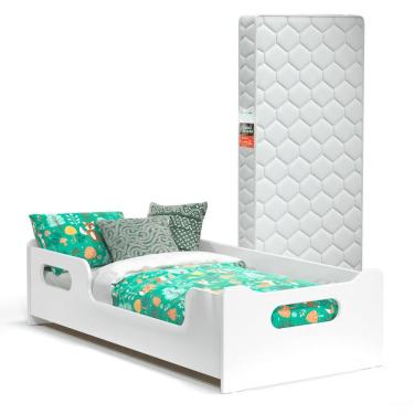 Imagem de Cama Infantil Encanto Com Grade Proteção E Colchão Branco