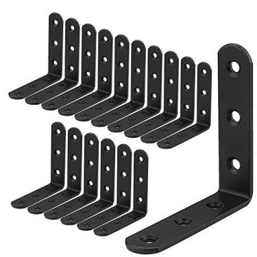 Imagem de LISHINE 16 peças de suporte de canto de ferro preto de 10 x 10 cm, suporte de canto em L, suporte de ângulo reto de 90 graus para madeira, prateleiras, móveis, armário, espessura de 3 mm