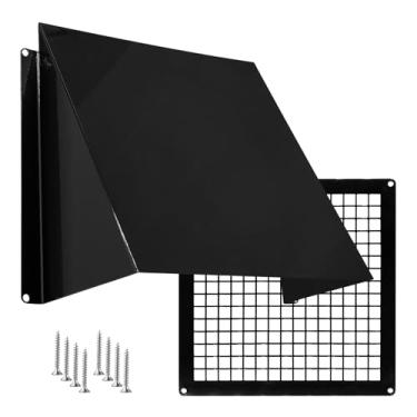 Imagem de Capa de ventilação para secadora externa com tela de 20 x 20 cm - Capa de chuva de parede de metal com proteção de pássaros - Exaustor preto com grade - Grade de exaustão à prova de intempéries para