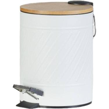 Imagem de Lixeira Classic Aço Inox Tampa Em Bambu 5l 25x20x20cm Off White